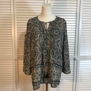 The Limited Bohemian Geo Paisley Peasant Relaxed Flowy Tunic Blouse L